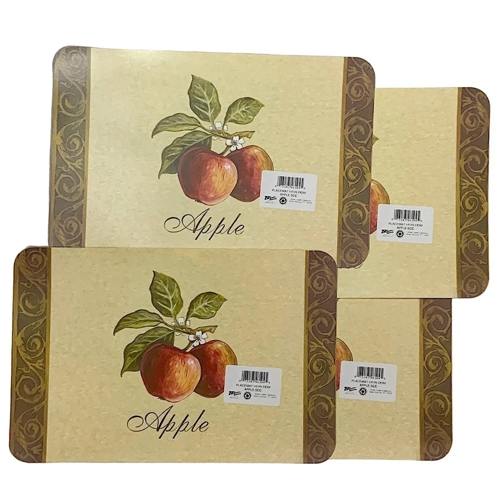 Heirloom Apple Pear Placemats Fruit Reversible Wipe Clean Multicolor 4 Piece Set